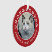 Niedlich Red Cat Paw Prints Foto Weihnachtsrahmen Ornament (Vorderseite)