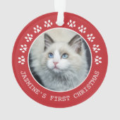 Niedlich Red Cat Paw Prints Foto Weihnachtsrahmen Ornament (Rückseite)