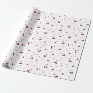 Niedlich Red Cherries Hearts Bows Geschenkpapier