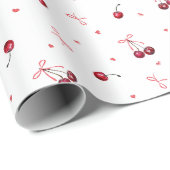 Niedlich Red Cherries Hearts Bows Geschenkpapier (Rolleneckpunkt)