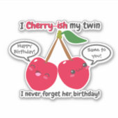 Niedlich Red Cherry Kawaii Twins Birthday Aufkleber (Vorderseite)
