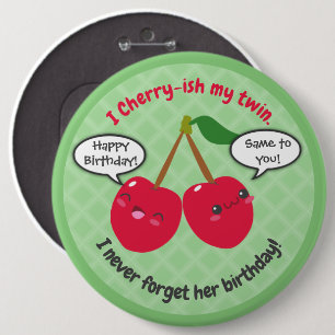 Niedlich Red Cherry Kawaii Twins Birthday Button