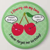 Niedlich Red Cherry Kawaii Twins Birthday Button (Vorderseite)