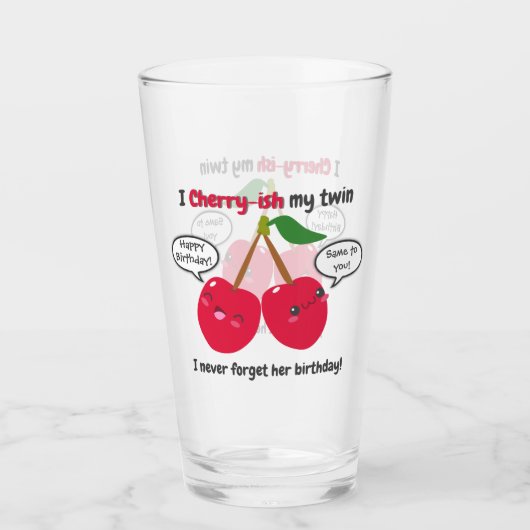 Niedlich Red Cherry Kawaii Twins Birthday Glas (Vorderseite)