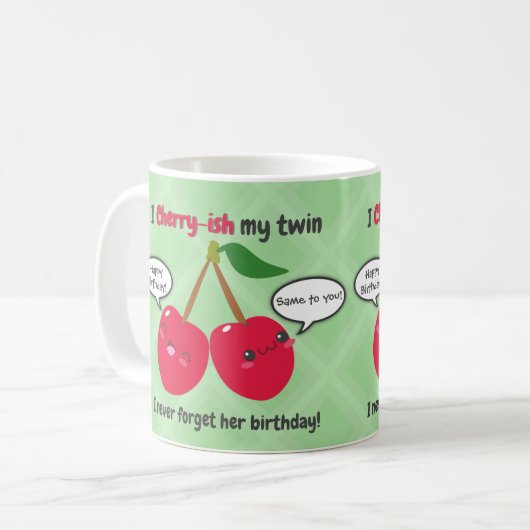 Niedlich Red Cherry Kawaii Twins Birthday Kaffeetasse (Vorderseite Links)