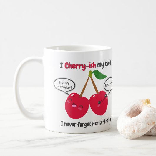 Niedlich Red Cherry Kawaii Twins Birthday Kaffeetasse (Mit Donut)