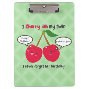 Niedlich Red Cherry Kawaii Twins Birthday Klemmbrett