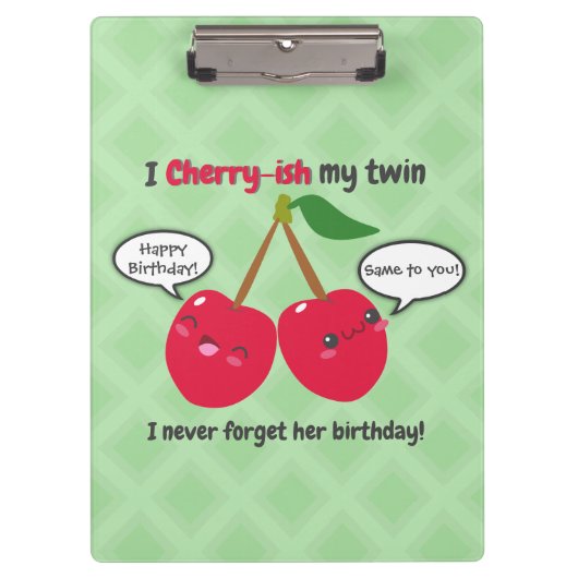 Niedlich Red Cherry Kawaii Twins Birthday Klemmbrett (Vorderseite)