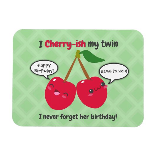 Niedlich Red Cherry Kawaii Twins Birthday Magnet (Horizontal)