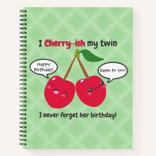 Niedlich Red Cherry Kawaii Twins Birthday Notizblock (Vorderseite)