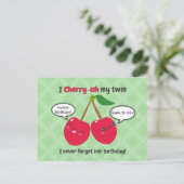 Niedlich Red Cherry Kawaii Twins Birthday Postkarte (Stehend Vorderseite)