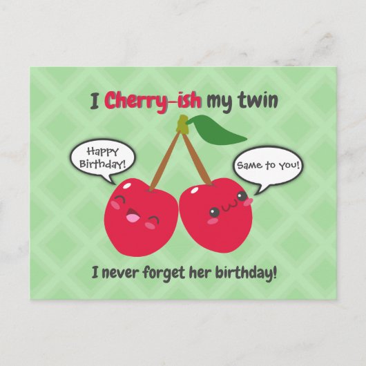 Niedlich Red Cherry Kawaii Twins Birthday Postkarte (Vorderseite)