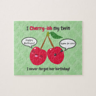 Niedlich Red Cherry Kawaii Twins Birthday Puzzle
