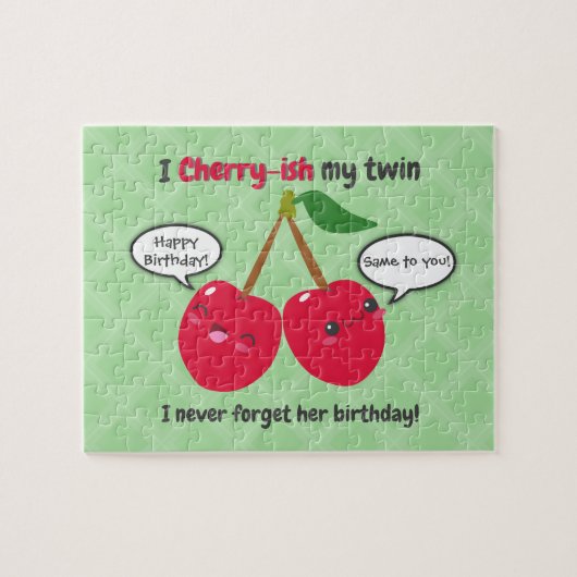 Niedlich Red Cherry Kawaii Twins Birthday Puzzle (Horizontal)