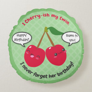 Niedlich Red Cherry Kawaii Twins Birthday Rundes Kissen