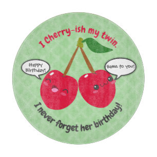 Niedlich Red Cherry Kawaii Twins Birthday Schneidebrett