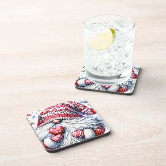Niedlich Red Christmas Gnome Getränkeuntersetzer (Rechte Seite)