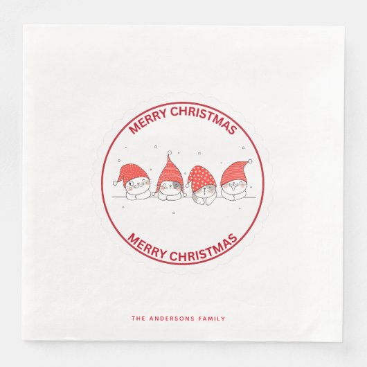 Niedlich Red Christmas Kawaii Cat Serviette (Vorderseite)