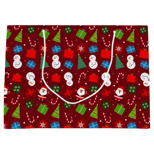 Niedlich Red Christmas Santa & Snowman Pattern Große Geschenktüte (Vorderseite)