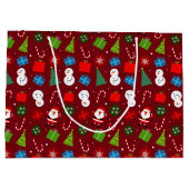 Niedlich Red Christmas Santa & Snowman Pattern Große Geschenktüte (Rückseite)