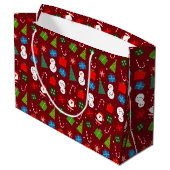 Niedlich Red Christmas Santa & Snowman Pattern Große Geschenktüte (Rückseite Schrägansicht)