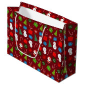 Niedlich Red Christmas Santa & Snowman Pattern Große Geschenktüte (Vorderseite Schrägansicht)