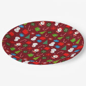 Niedlich Red Christmas Santa & Snowman Pattern Pappteller (Schrägansicht)