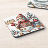 Niedlich Red Christmas Snowman Getränkeuntersetzer (Linke Seite)