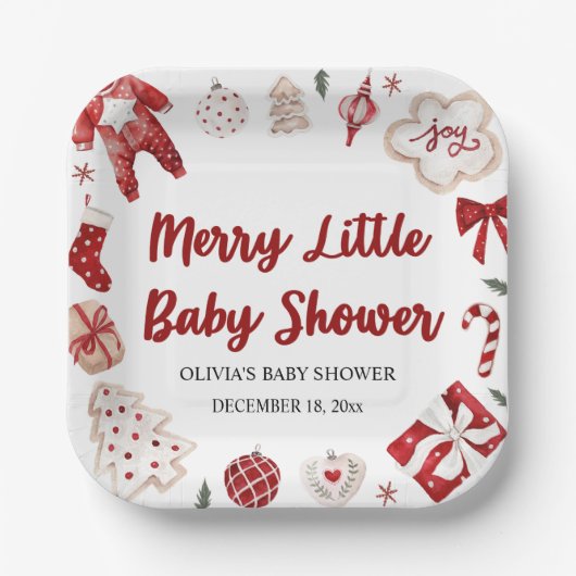 Niedlich Red Christmas Winter Merry Little Baby Du Pappteller (Vorderseite)