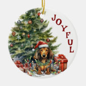 Niedlich Red Dackel Hund in Weihnachtsbeleuchtung  Keramik Ornament (Vorne)