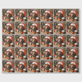 Niedlich Red Dackel Welpe mit Weihnachtsmannmütze Geschenkpapier (Flach)