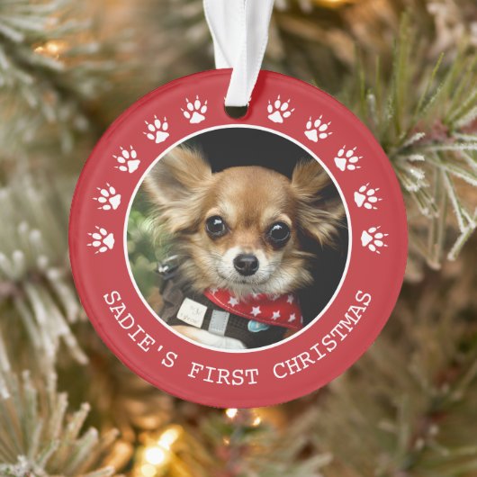 Niedlich Red Dog Paw Prints Foto Rahmen Weihnachte Ornament (Baum)