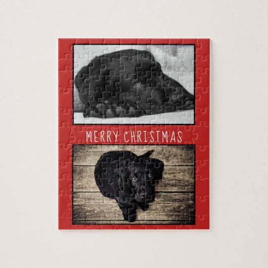 Niedlich Red Dog Welpe 2 Foto Collage Weihnachten Puzzle (Vertikal)