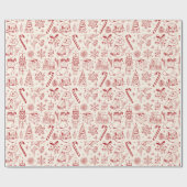 Niedlich Red Doodle Weihnachtswrapping Paper Geschenkpapier (Flach)