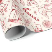 Niedlich Red Doodle Weihnachtswrapping Paper Geschenkpapier (Rolleneckpunkt)