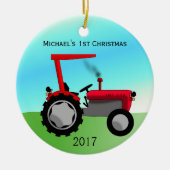 Niedlich Red Farm Tractor Baby's First Christmas Keramik Ornament (Vorne)