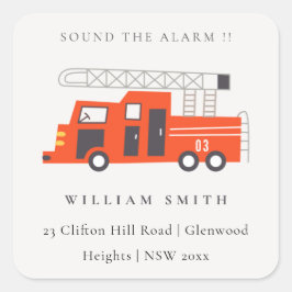 Niedlich Red Fireruck Motor Kindergeburtstag-Adres Quadratischer Aufkleber