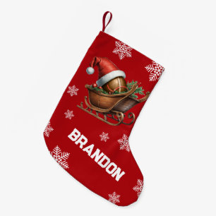 Niedlich Red Football Santa Sleigh Name Kleiner Weihnachtsstrumpf
