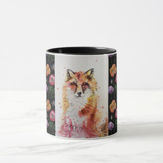 Niedlich Red Fox Aquarellbilder Tasse Schwarz (Zentrum)