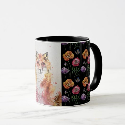 Niedlich Red Fox Aquarellbilder Tasse Schwarz (VorderseiteRechts)