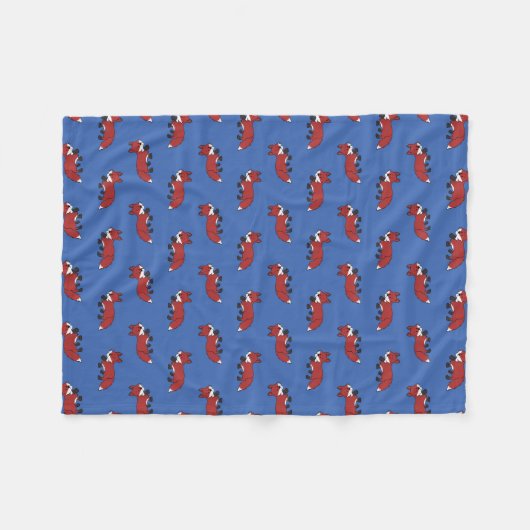 Niedlich Red Fox Muster Blue Kids Fleecedecke (Vorderseite (Horizontal))