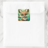 Niedlich Red Fox Orange Blue Blume Quadratischer Aufkleber (Tasche)
