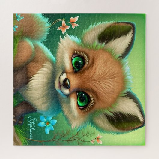 Niedlich Red Fox Orange Blue Blumen Green Puzzle (Horizontal)