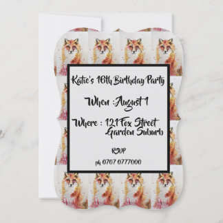 Niedlich Red Fox Wasserfarbe 16. Geburtstag Einlad Einladung