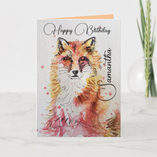 Niedlich Red Fox Watercolor Geburtstagskarte Karte