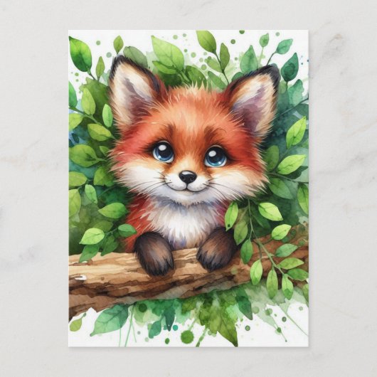 Niedlich Red Fox Watercolor Postkarte (Vorderseite)