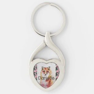 Niedlich Red Fox Watercolor Rosa Girls Ladys Ke Schlüsselanhänger