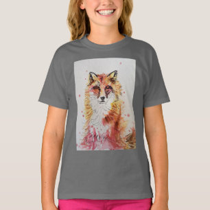 Niedlich Red Fox Whimsical Watercolor Girls T Shir T-Shirt