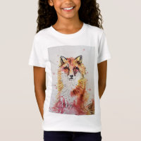 Niedlich Red Fox Whimsical Watercolor Girls T Shir
