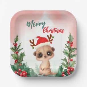 Niedlich Red FroChristmas Kaschmir Weihnachten Wei Pappteller